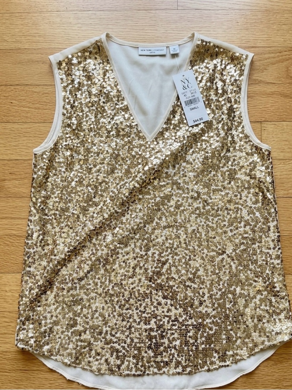 NEW WITH TAGS (NWT) | New York & Company Gold Sequin Sleeveless V-Neck Top